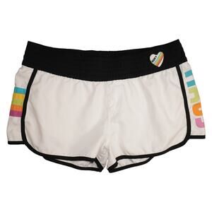 Roxy Rainbow Stripe Athletic Board Shorts Women’s Size M White Black Trim Retro